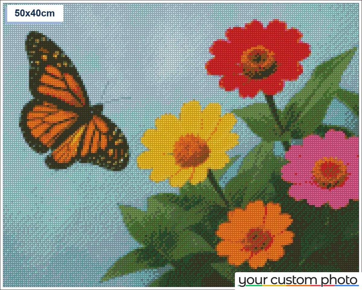 Butterfly by a field of flowers