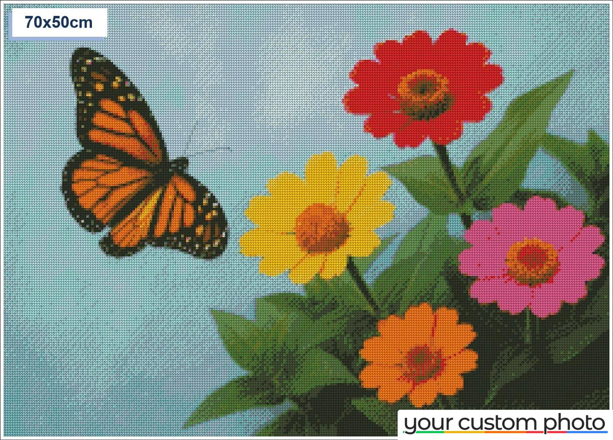 Butterfly by a field of flowers