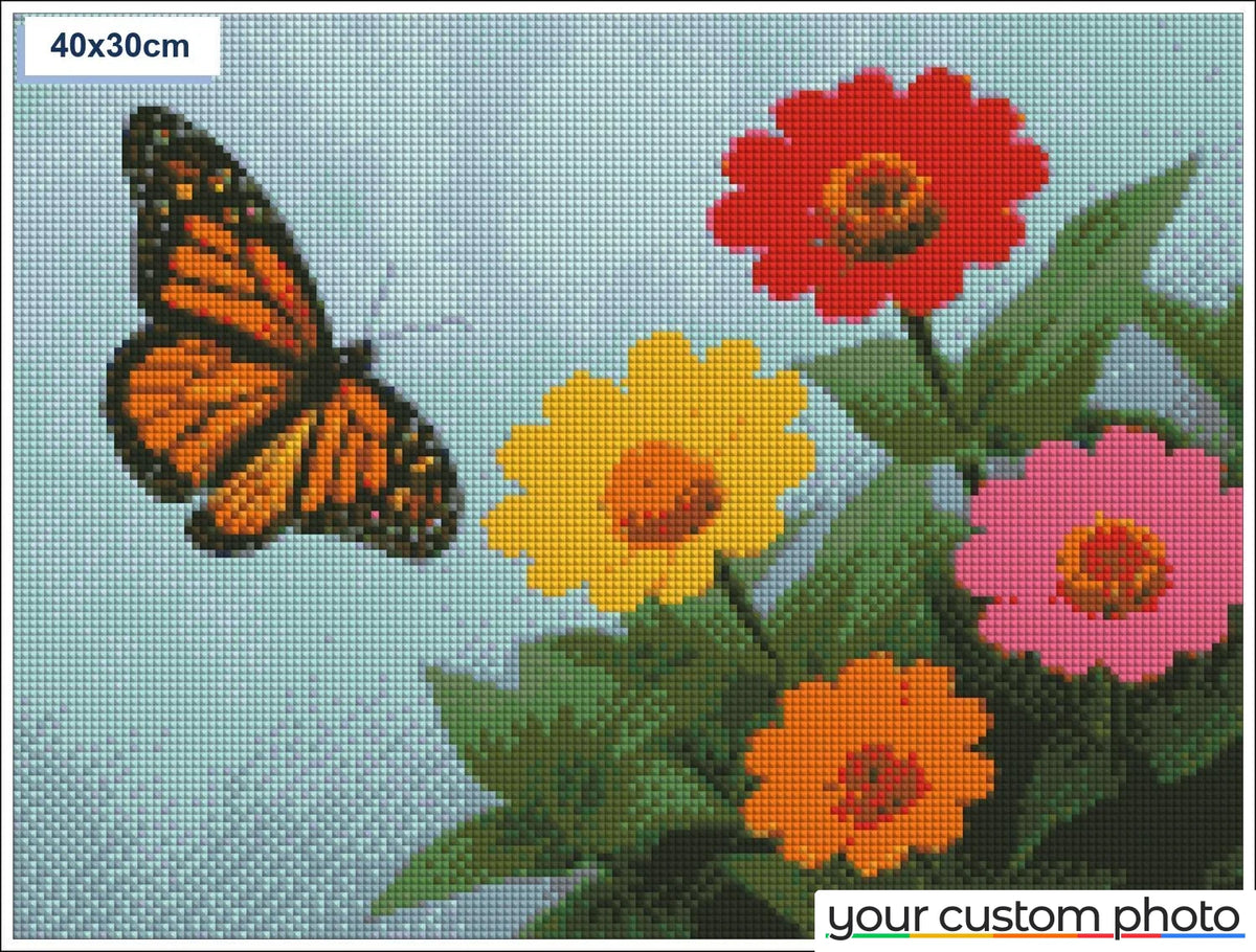 Butterfly by a field of flowers