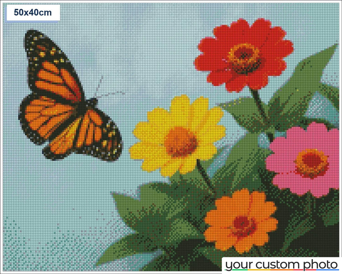 Butterfly by a field of flowers