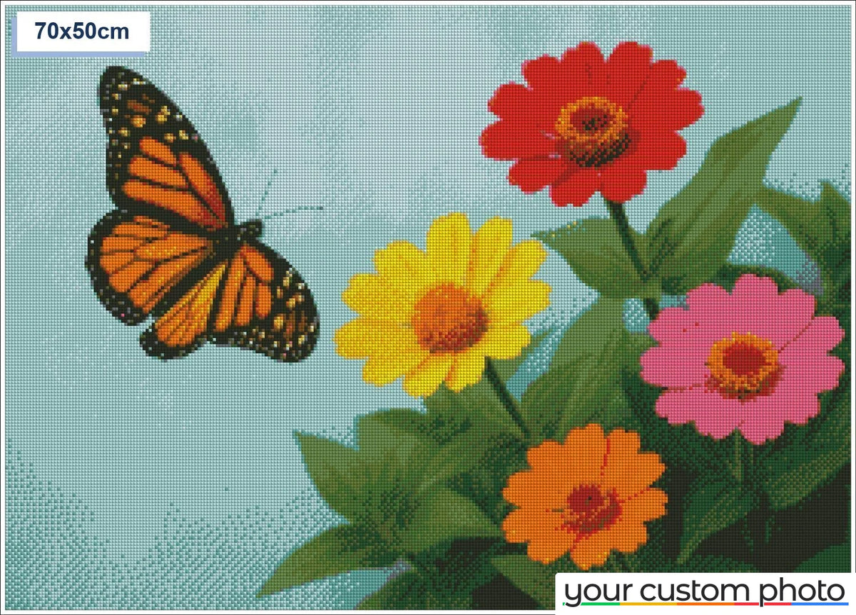 Butterfly by a field of flowers