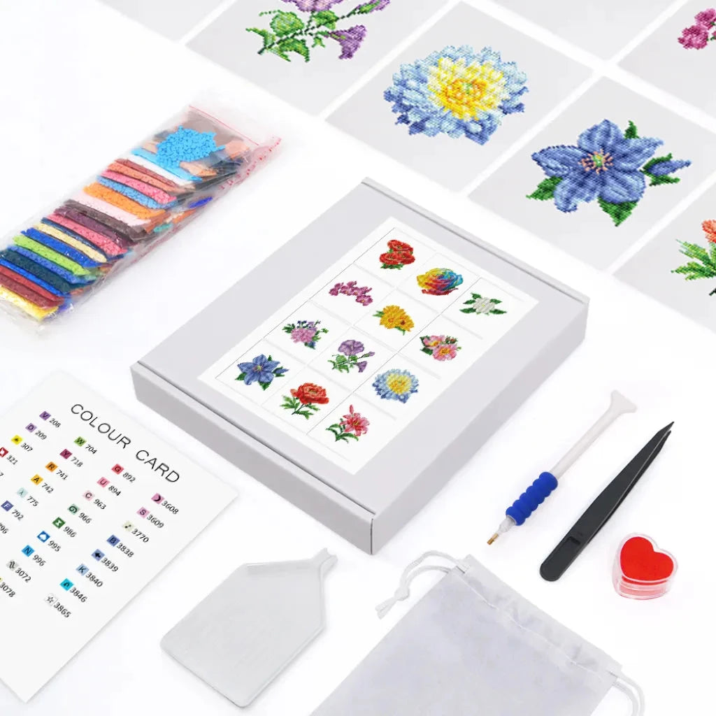 Flowers Mini Diamond Painting - Colorful Vibes Set (12 Pieces)