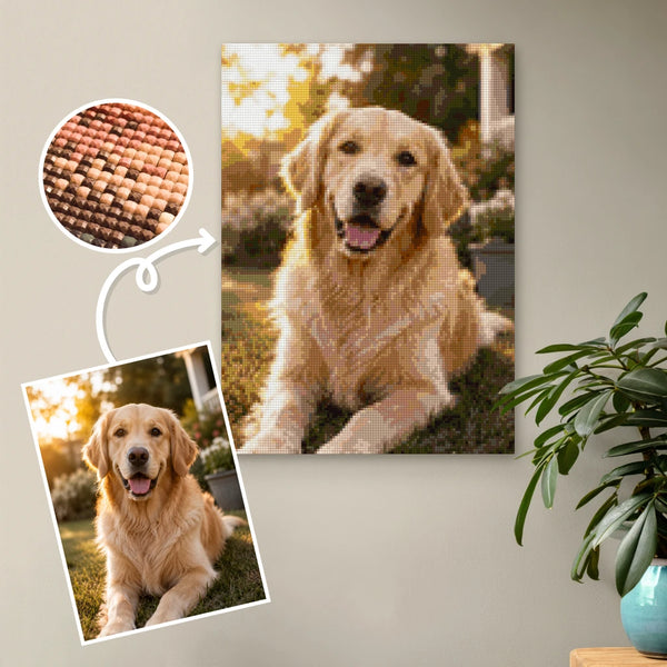 Custom diamond painting kit made from a photo, with canvas, drills, and tools