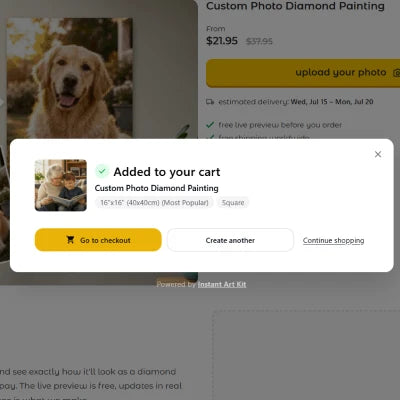 Approved diamond painting preview next to the add to cart button