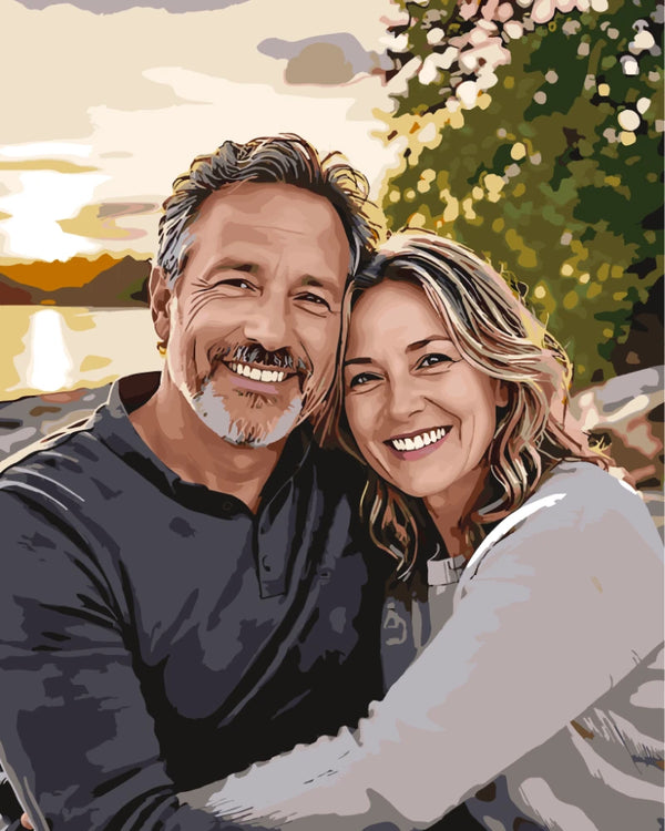 Finished paint by numbers painting made from a couple's photo