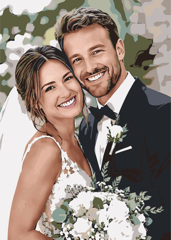 Finished paint by numbers painting made from a wedding photo